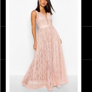 Boohoo Boutique Lace Plunge Maxi Bridesmaid Dress
